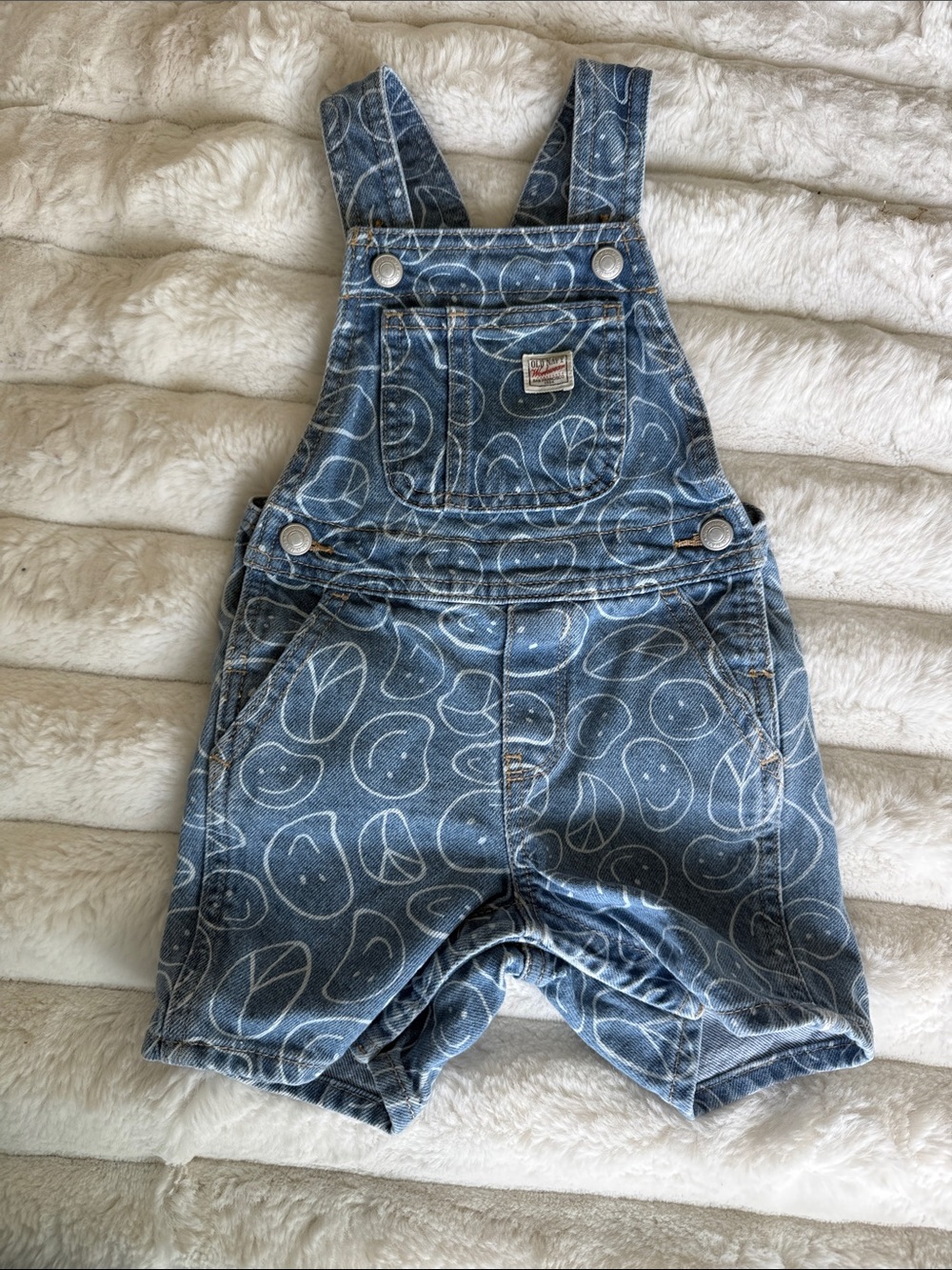 Old Navy Blue Denim Smiley Short Overalls